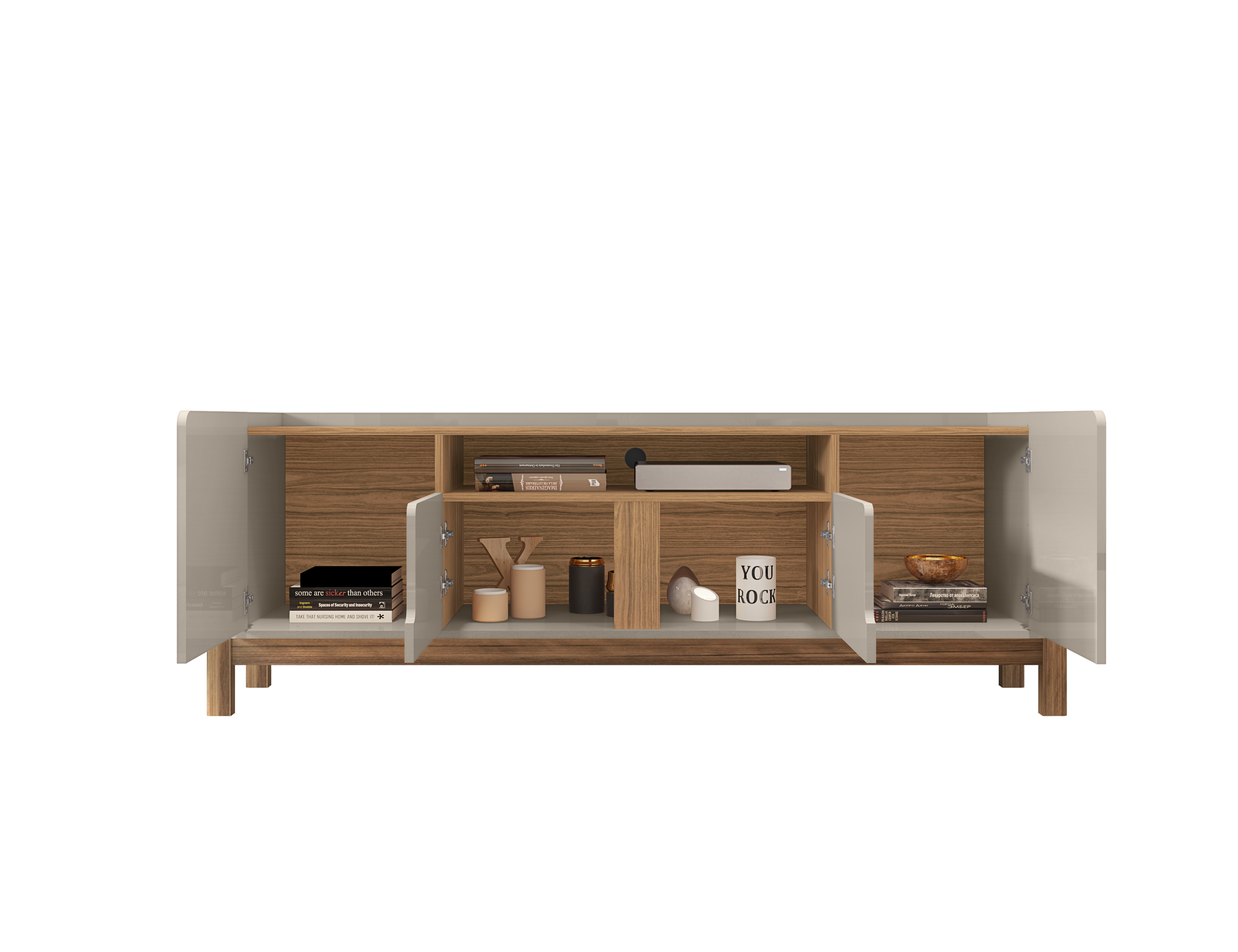 Rack Lizz para TV Até 60 Polegadas 170cm Portas com Detalhe Curvo Base de Madeira - LH Móveis