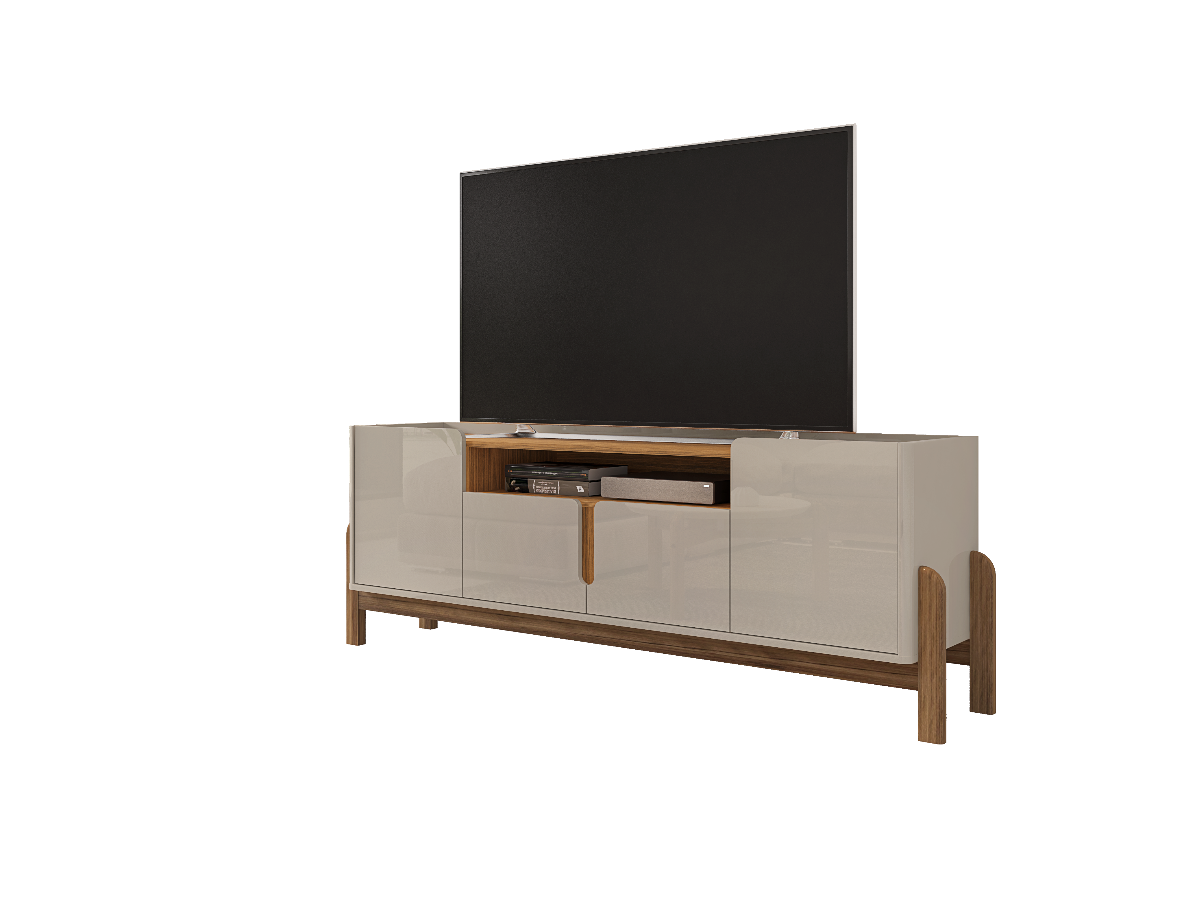 Rack Lizz para TV Até 60 Polegadas 170cm Portas com Detalhe Curvo Base de Madeira - LH Móveis