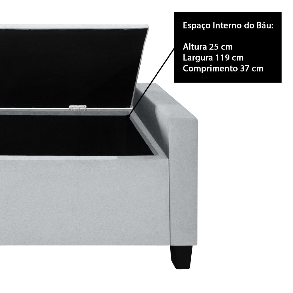 Recamier Baú Estofado Calçadeira Barcelona Banco Para Cama Box Queen - LH Móveis