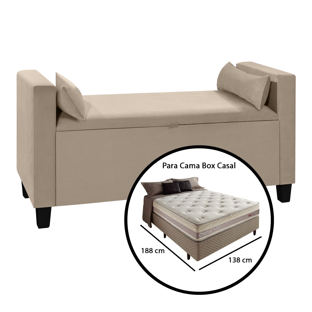 Recamier Baú Banco Estofado Calçadeira Barcelona Para Cama Box Casal - LH Móveis