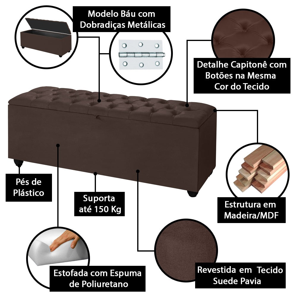 Conjunto Intense Cabeceira com Baú Recamier Estofado para Cama Queen 160cm Detalhe Capitonê - LH Móveis