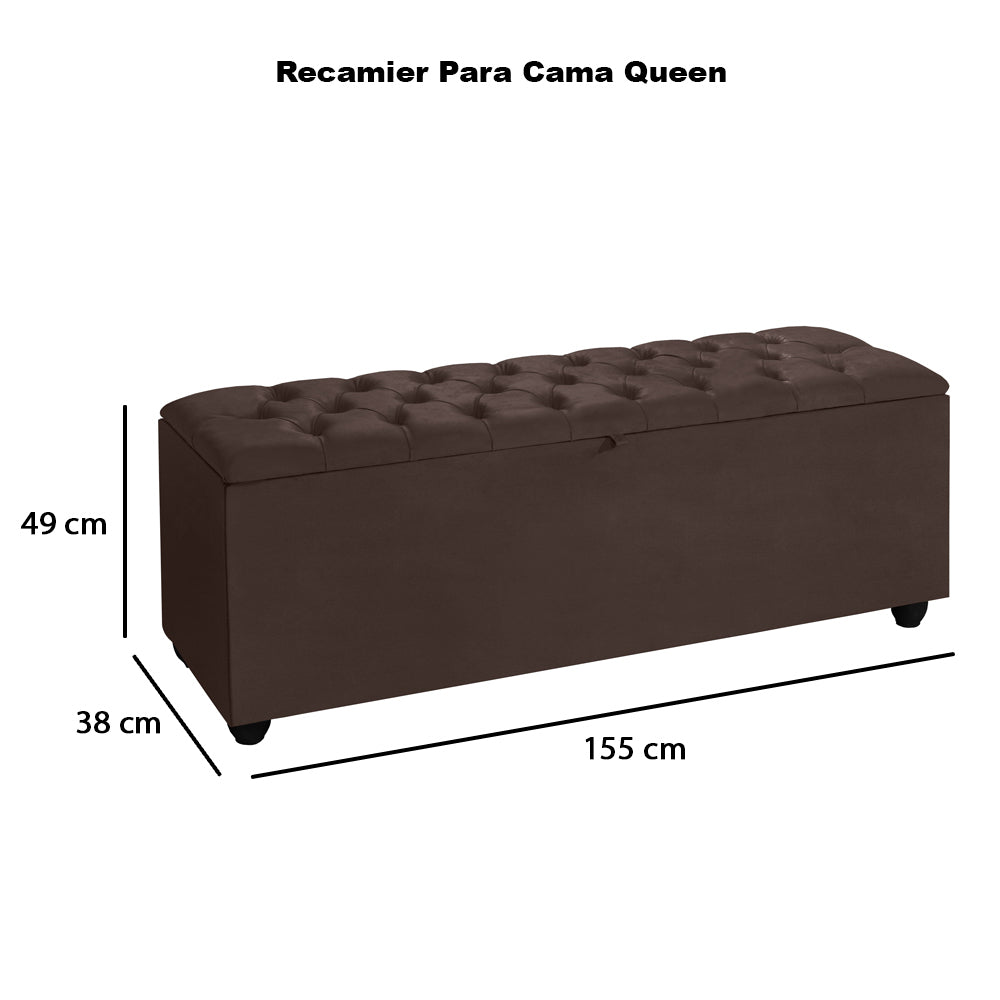 Conjunto Intense Cabeceira com Baú Recamier Estofado para Cama Queen 160cm Detalhe Capitonê - LH Móveis