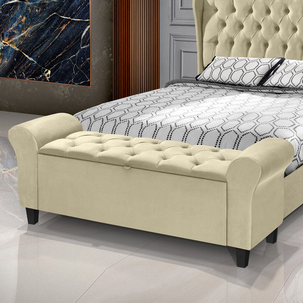 Recamier Baú Banco para Cama Box King 180cm Dubai Detalhe Capitonê com Pés - LH Móveis