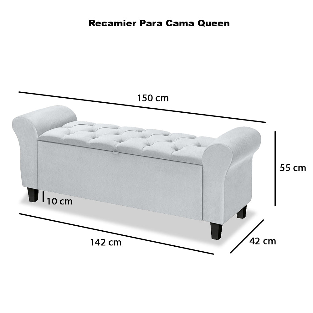 Recamier Baú Calçadeira Para Cama Box Queen 150 cm Dubai Estofado com Pés Detalhe Capitonê- LH Móveis