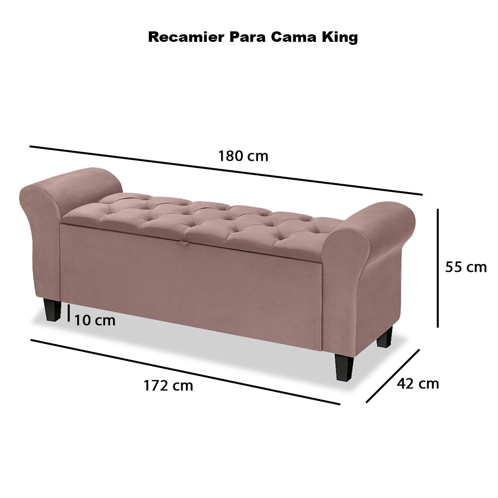 Recamier Baú Banco para Cama Box King 180cm Dubai Detalhe Capitonê com Pés - LH Móveis