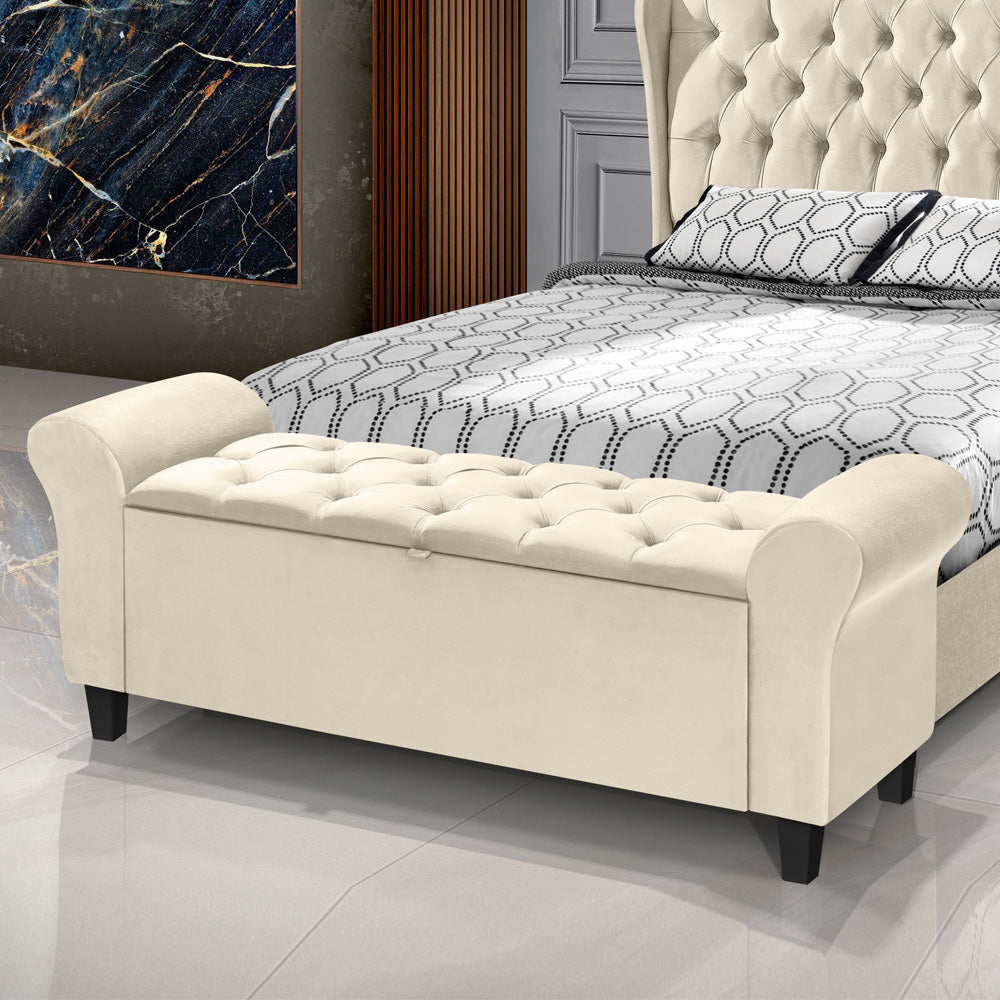Recamier Baú Banco para Cama Box King 180cm Dubai Detalhe Capitonê com Pés - LH Móveis