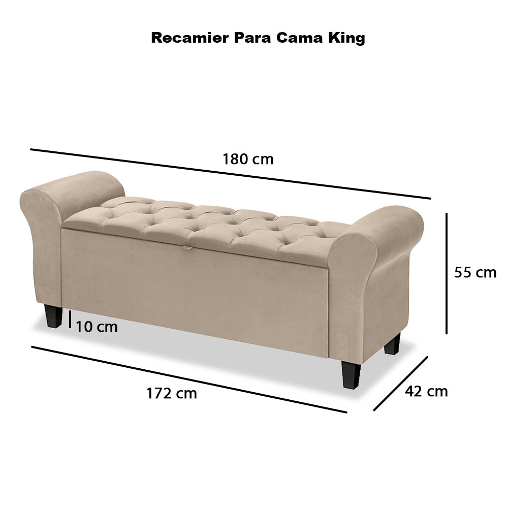 Conjunto Dubai Para Cama Box King 195cm Cabeceira Com Recamier Baú Divã Capitonê Fixação no Box - LH Móveis
