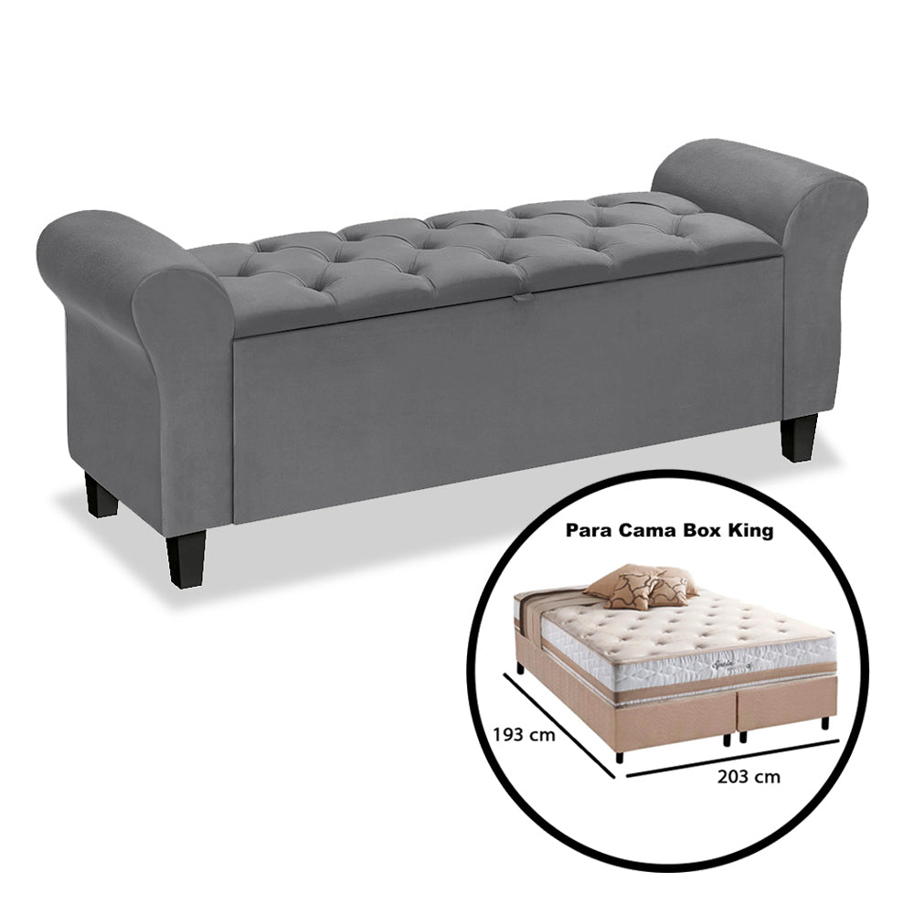 Recamier Baú Banco para Cama Box King 180cm Dubai Detalhe Capitonê com Pés - LH Móveis