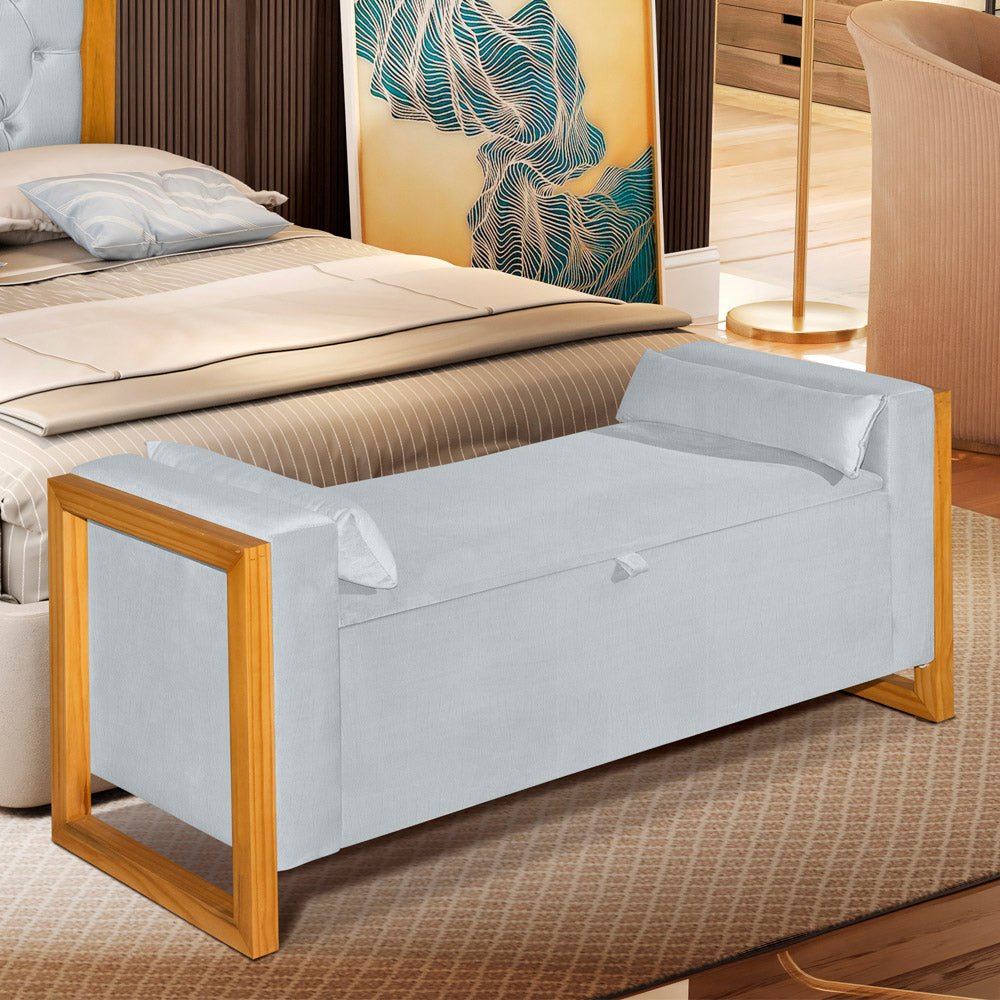 Recamier Baú Banco Imperial Para Cama Casal 130cm Detalhe em Madeira Capitonê com Pés - LH Móveis