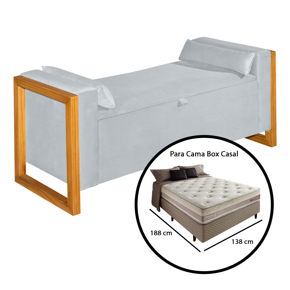 Recamier Baú Banco Imperial Para Cama Casal 130cm Detalhe em Madeira Capitonê com Pés - LH Móveis