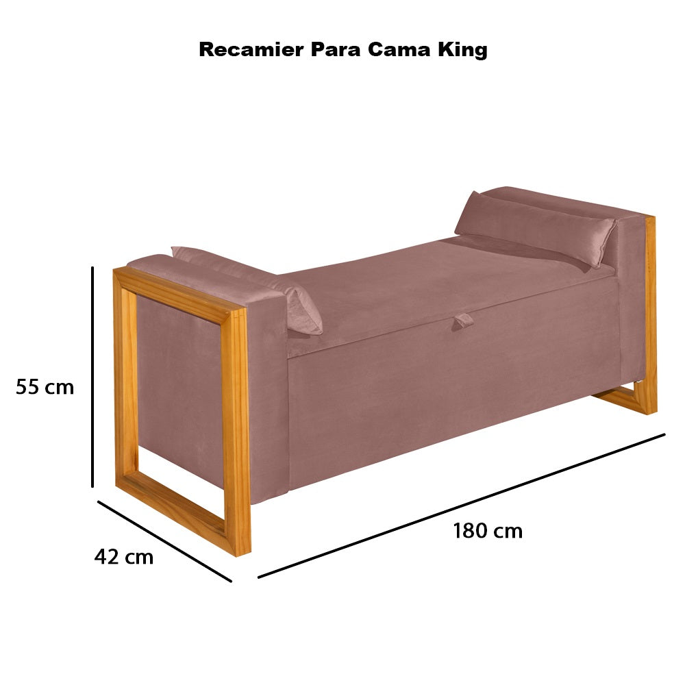 Recamier Baú Para Cama King 180cm Imperial Estofado com Pés de Madeira - LH Móveis