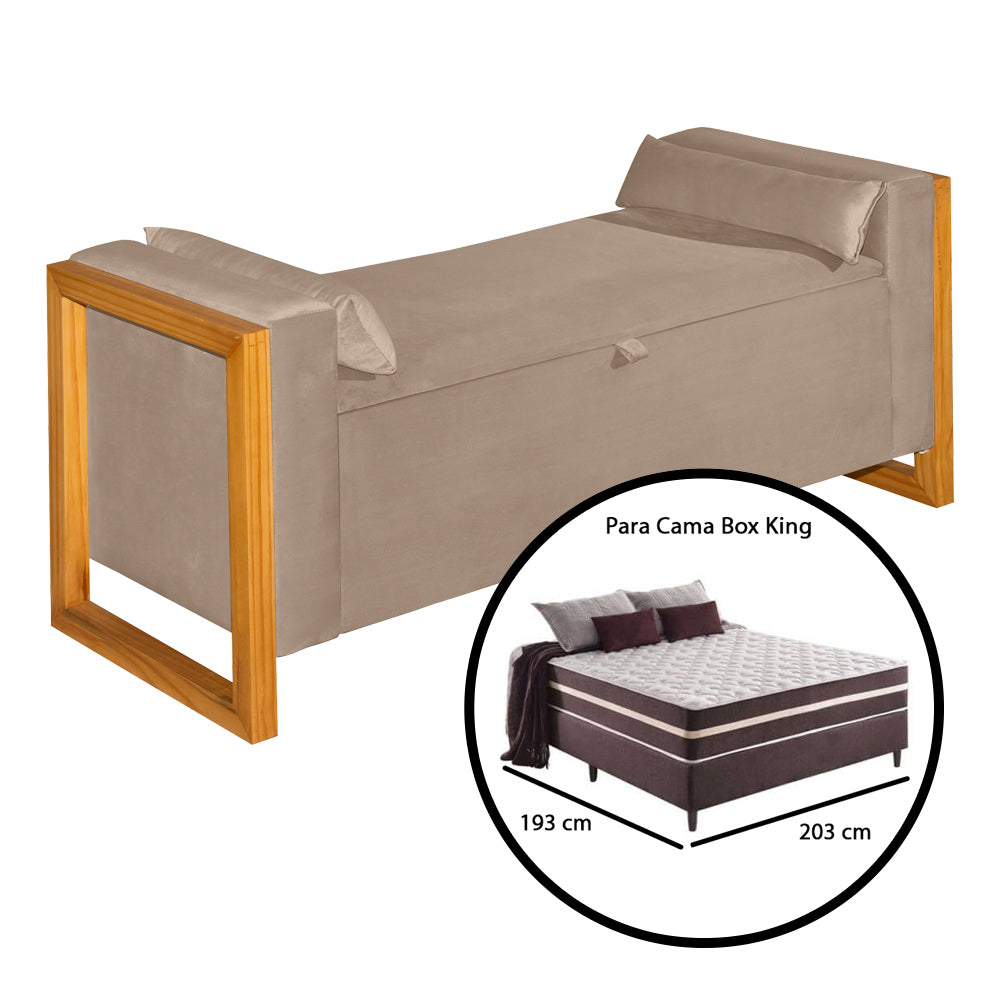 Recamier Baú Para Cama King 180cm Imperial Estofado com Pés de Madeira - LH Móveis