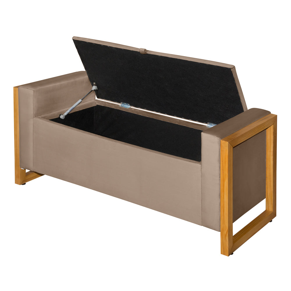 Recamier Baú Banco Imperial Para Cama Queen 150 cm Detalhe de Madeira Capitonê com Pés - LH Móveis