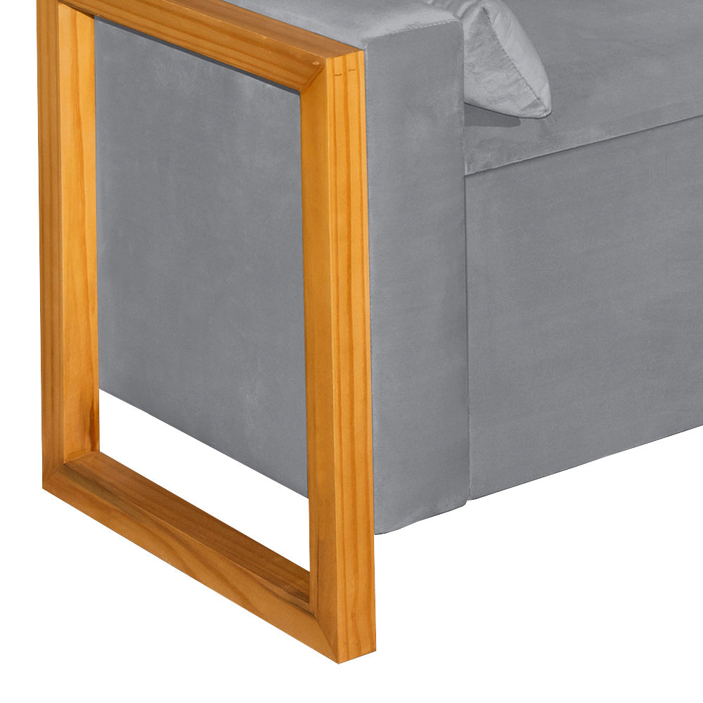 Recamier Baú Banco Imperial Para Cama Queen 150 cm Detalhe de Madeira Capitonê com Pés - LH Móveis