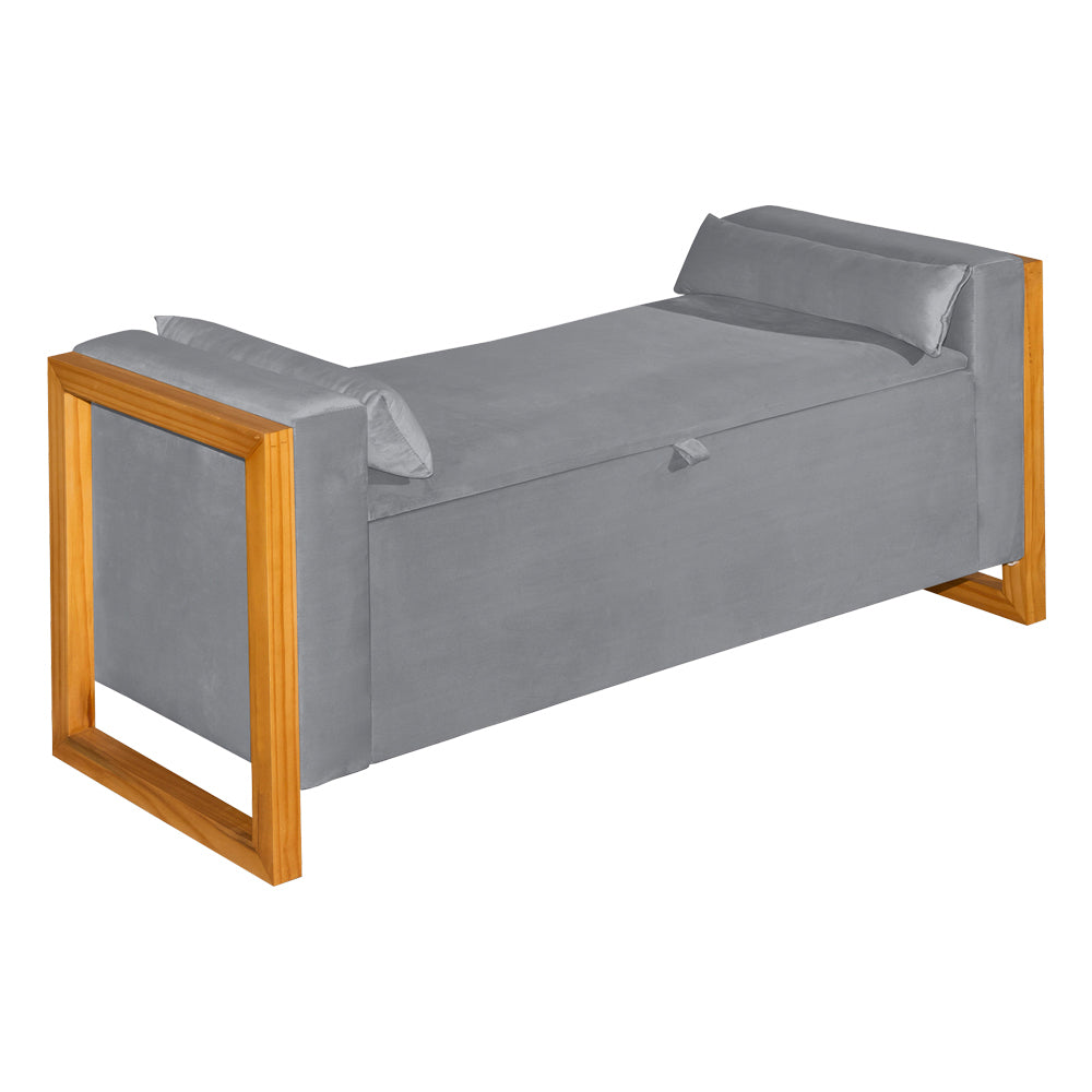 Recamier Baú Banco Imperial Para Cama Queen 150 cm Detalhe de Madeira Capitonê com Pés - LH Móveis