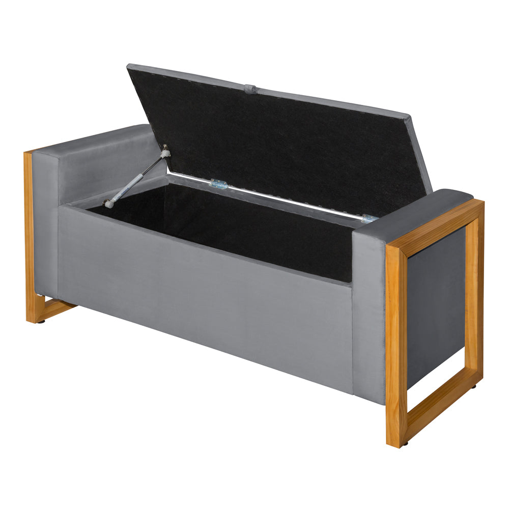 Recamier Baú Banco Imperial Para Cama Casal 130cm Detalhe em Madeira Capitonê com Pés - LH Móveis