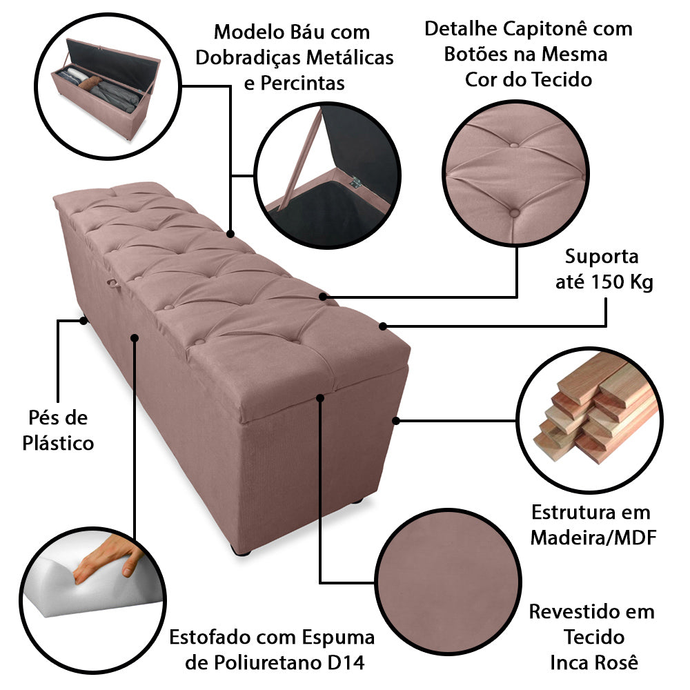 Baú Recamier Capitonê 85cm Para Cama Solteiro Intense Várias Cores - LH Móveis