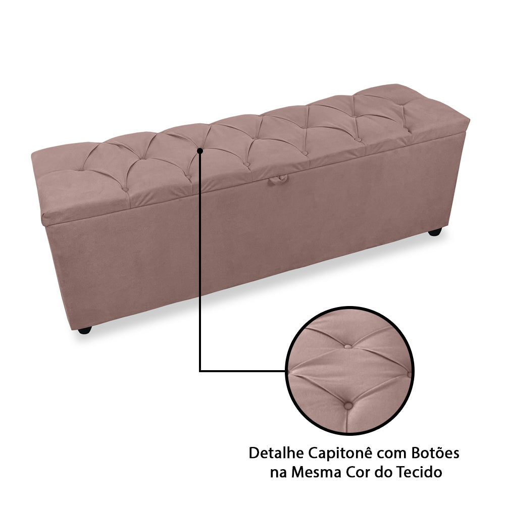 Baú Recamier Capitonê 135cm Para Cama Casal Intense Estrutura em Madeira Pés de Plástico Várias Cores - LH Móveis