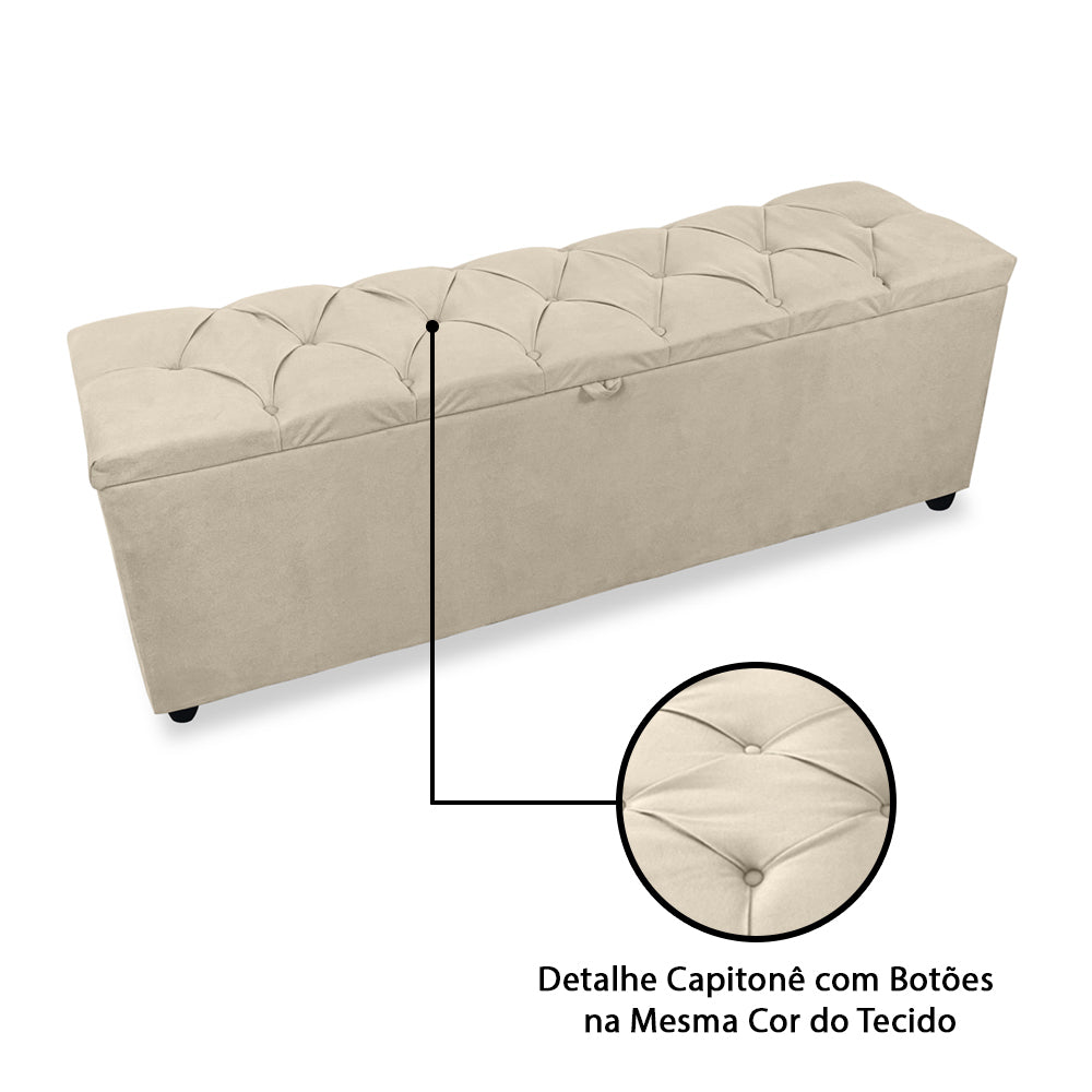 Baú Recamier Detalhe Capitonê 185cm Para Cama King Intense Estrutura em Madeira Estofado Várias Cores - LH Móveis