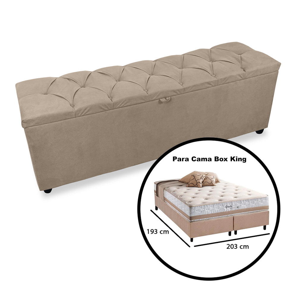 Baú Recamier Detalhe Capitonê 185cm Para Cama King Intense Estrutura em Madeira Estofado Várias Cores - LH Móveis
