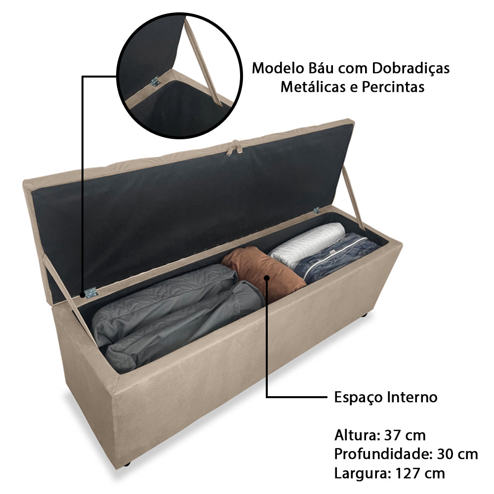 Baú Recamier Capitonê 135cm Para Cama Casal Intense Estrutura em Madeira Pés de Plástico Várias Cores - LH Móveis