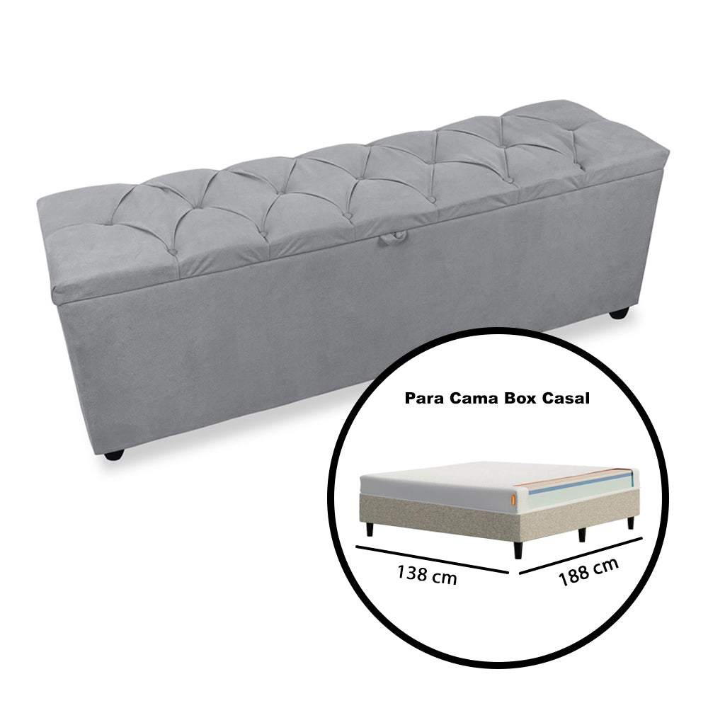 Baú Recamier Capitonê 135cm Para Cama Casal Intense Estrutura em Madeira Pés de Plástico Várias Cores - LH Móveis
