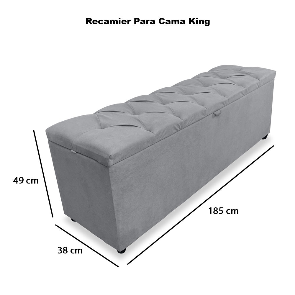Baú Recamier Detalhe Capitonê 185cm Para Cama King Intense Estrutura em Madeira Estofado Várias Cores - LH Móveis