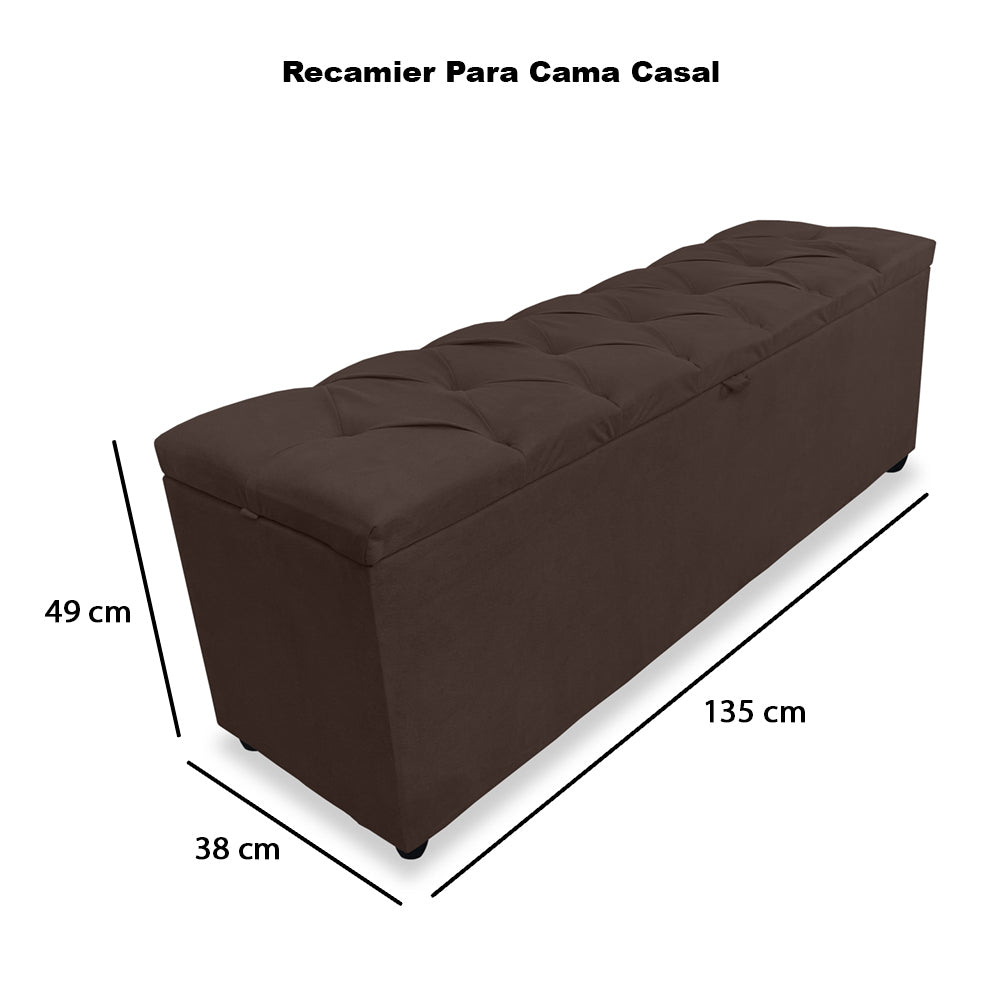 Baú Recamier Capitonê 135cm Para Cama Casal Intense Estrutura em Madeira Pés de Plástico Várias Cores - LH Móveis