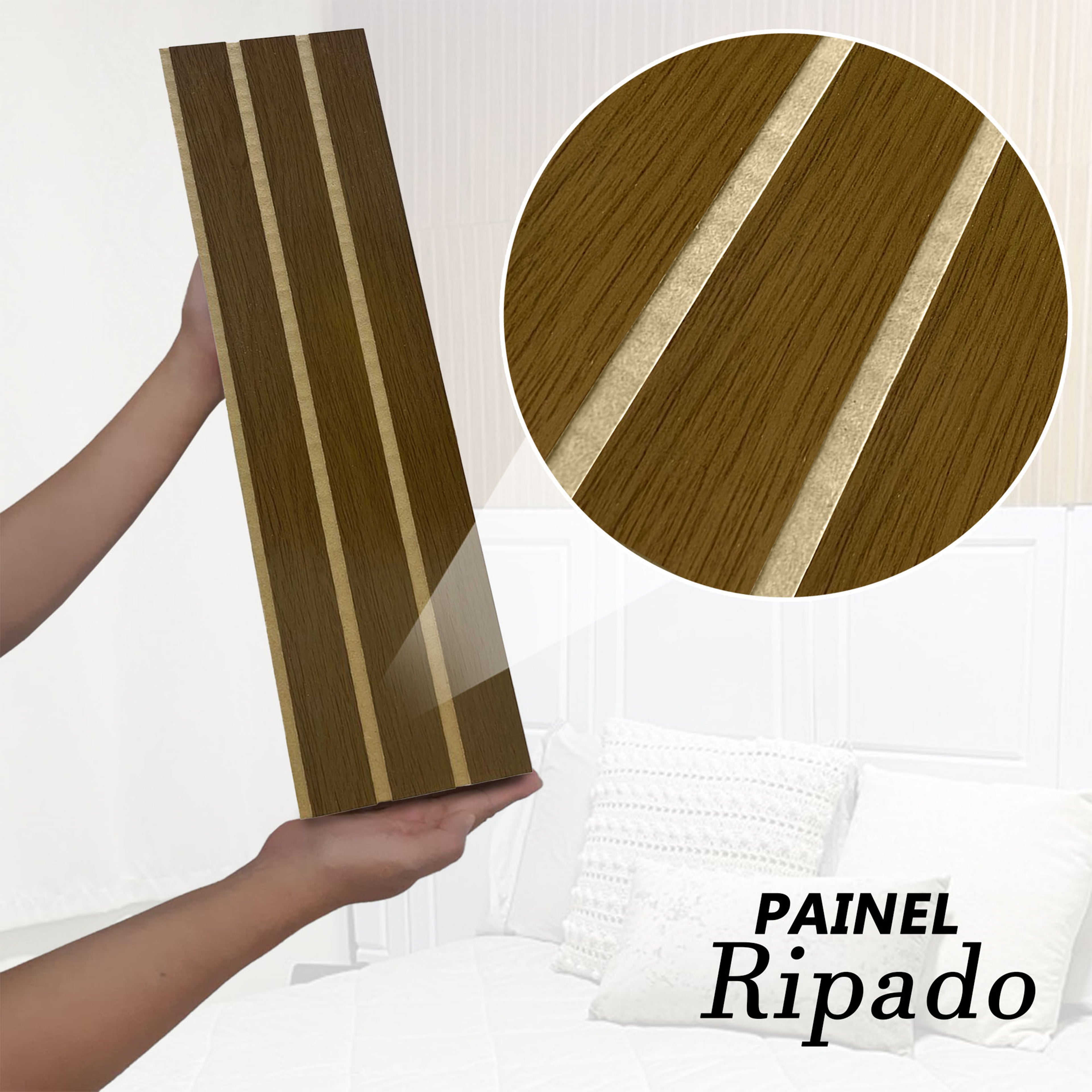 Kit 10 Ripados Módulos Adesivos 45x10 em MDF Para Decoração Acompanha Dupla Face - LH Móveis