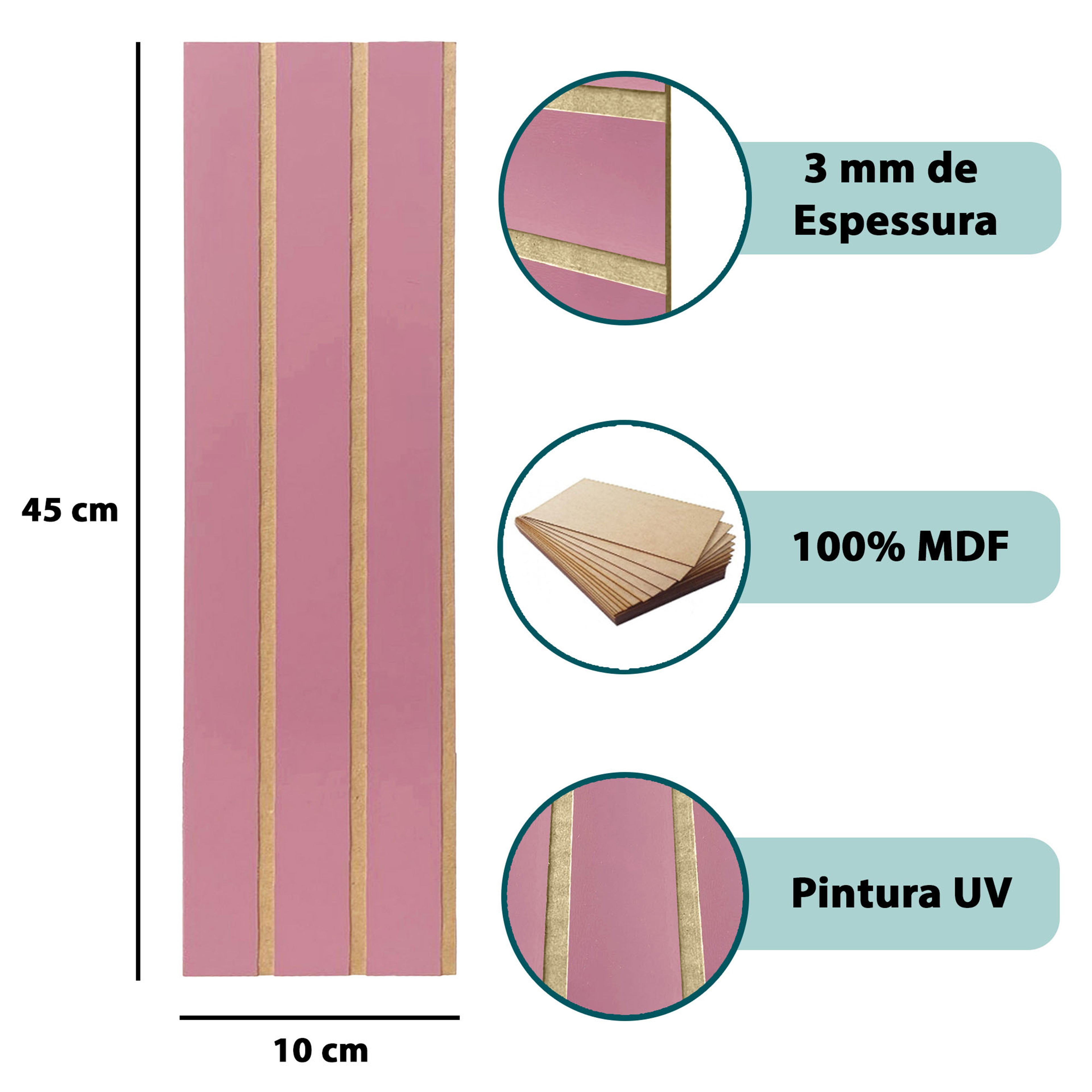 Kit 10 Ripados Módulos Adesivos 45x10 em MDF Para Decoração Acompanha Dupla Face - LH Móveis