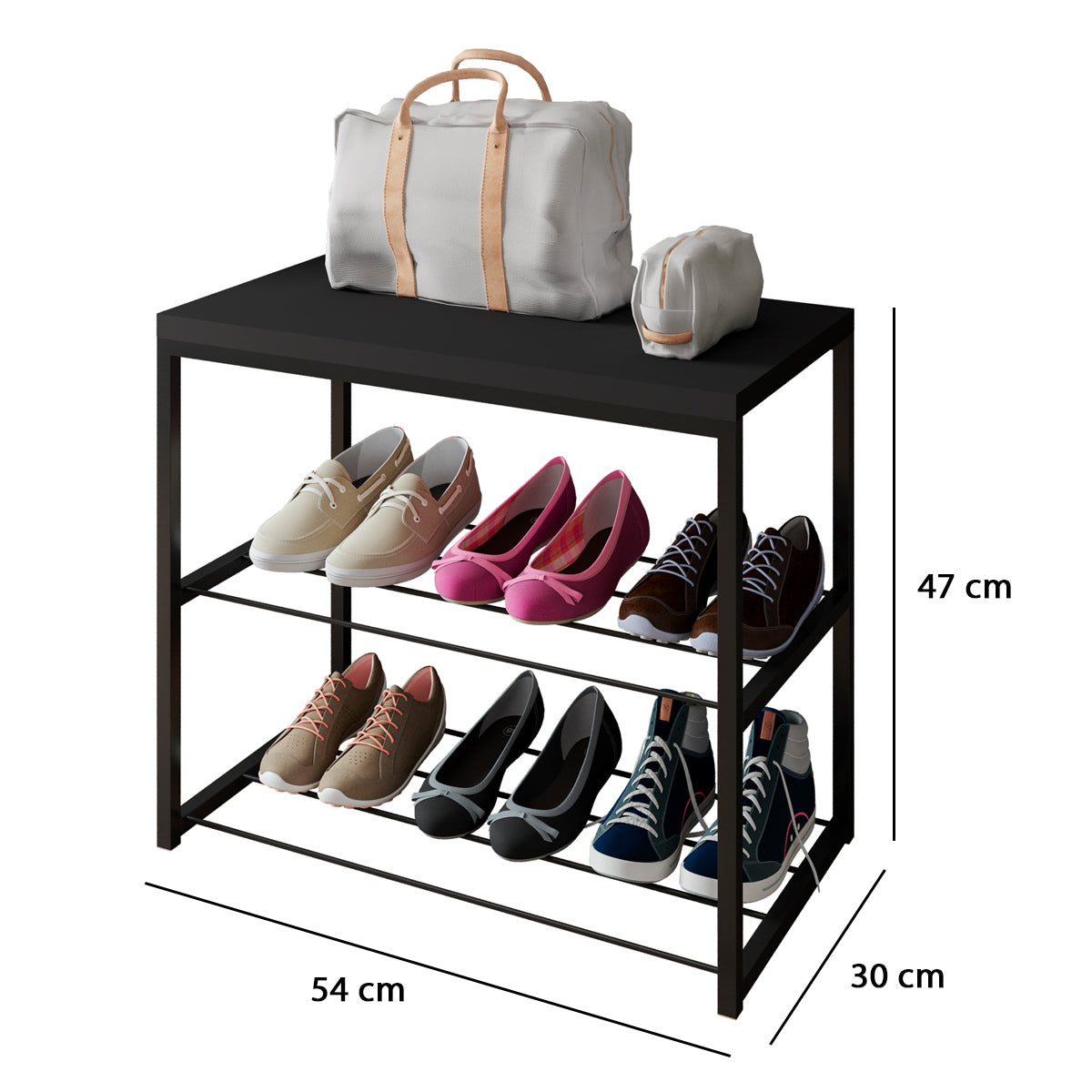 Sapateira Banco Vero Estilo Industrial Tampo em MDP Prateleira em Aço Várias Cores - LH Móveis