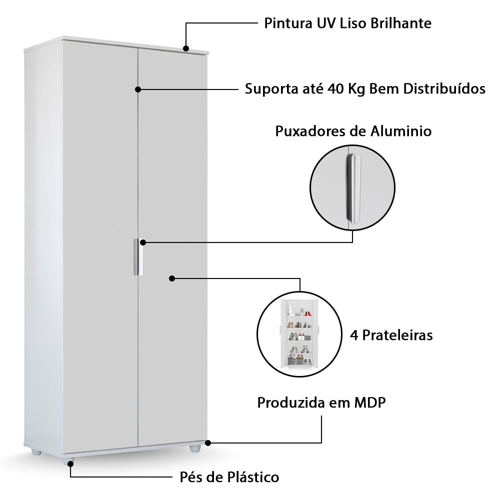 Sapateira Multiuso Organizador Lua em MDP 2 Portas 4 Prateleiras - LH Móveis