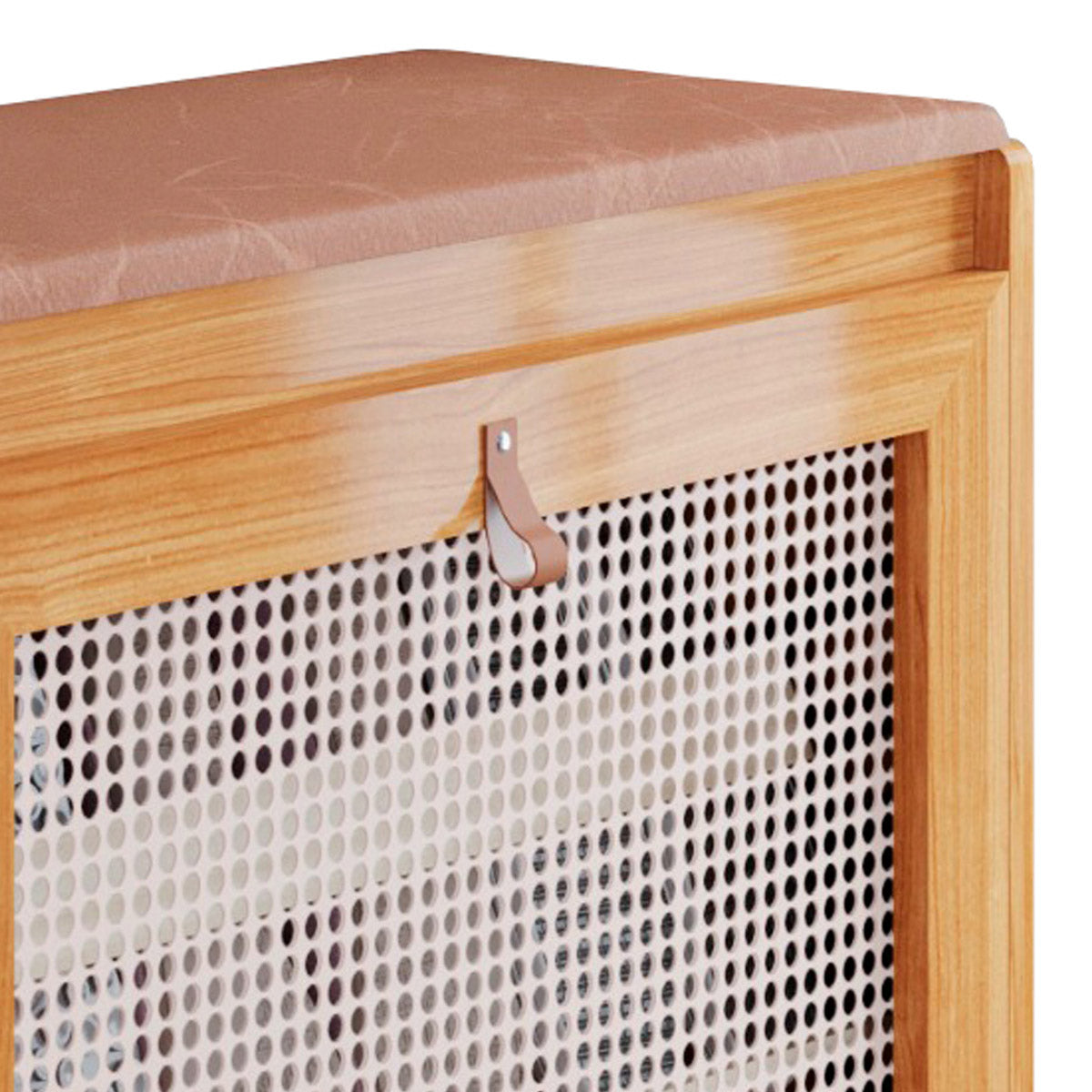 Sapateira Banco Estofado Plenitude em Madeira com Prateleira Detalhe na Porta em Ratan - LH Móveis