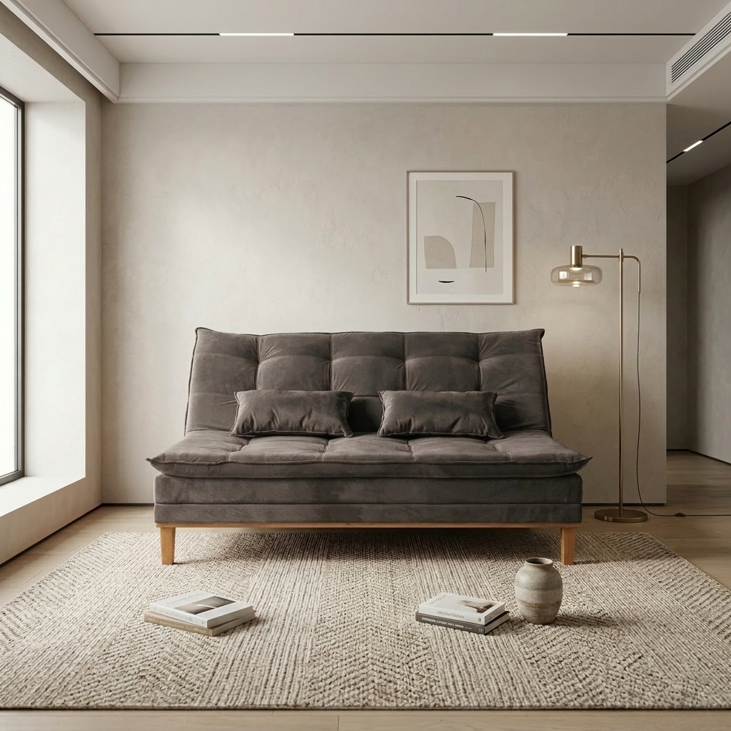 Sofá Cama Moderno 3 Lugares Reclinável em Suede com Pés de Madeira - LH Móveis