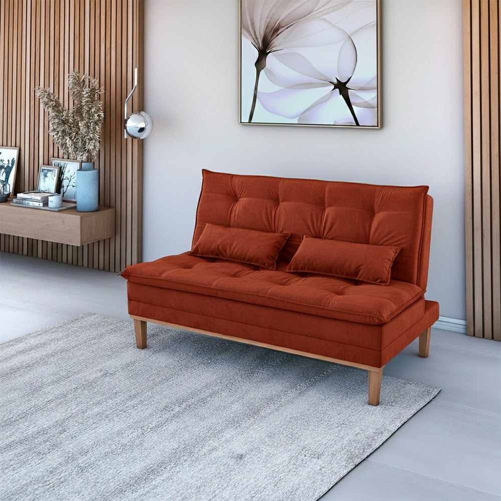 Sofá Cama Moderno 3 Lugares Reclinável em Suede com Pés de Madeira - LH Móveis