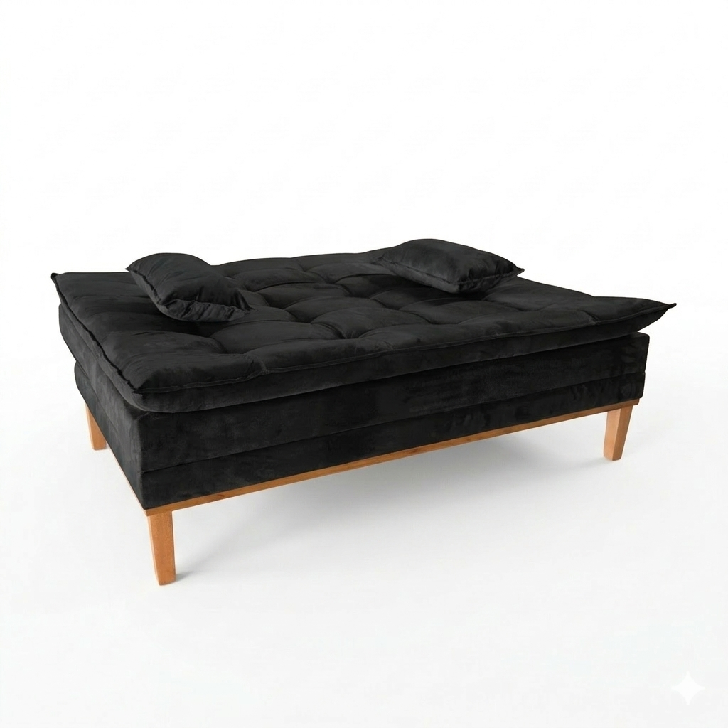Sofá Cama Moderno 3 Lugares Reclinável em Suede com Pés de Madeira - LH Móveis