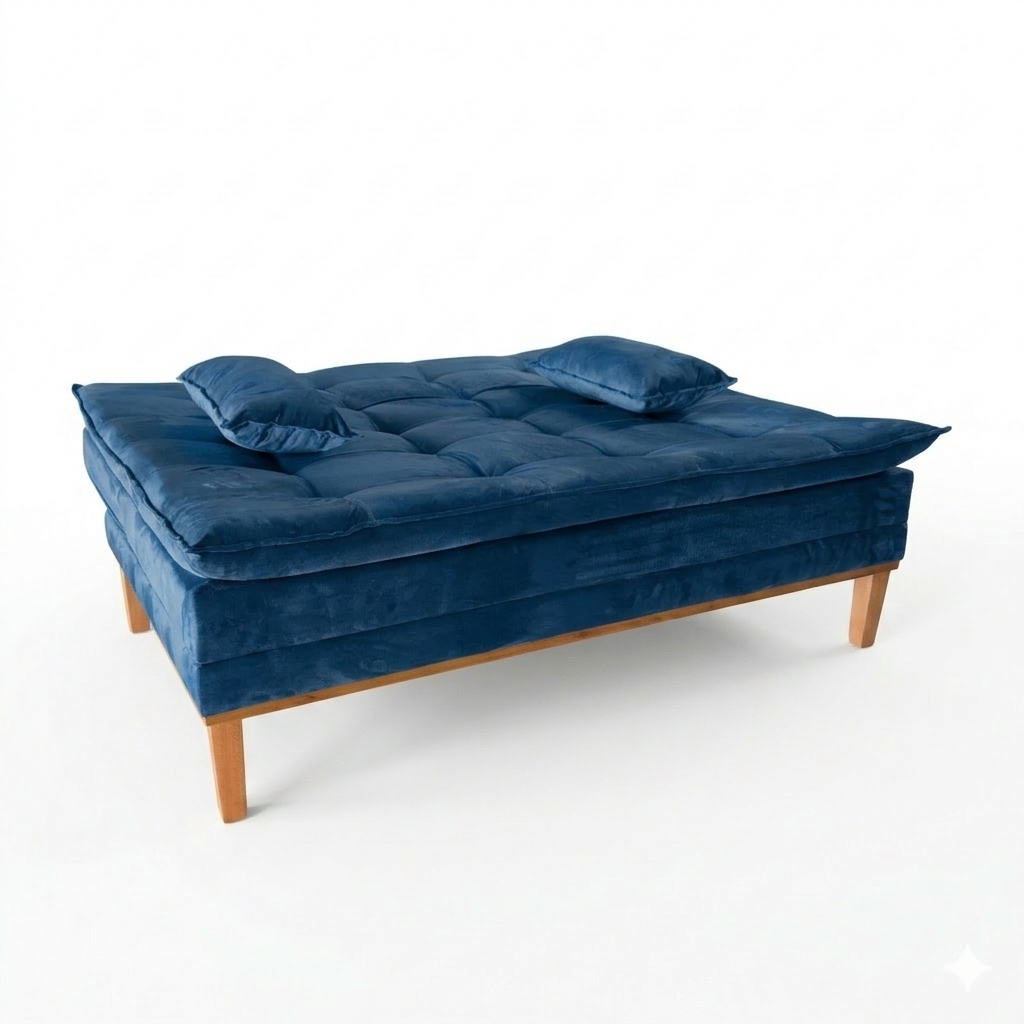Sofá Cama Moderno 3 Lugares Reclinável em Suede com Pés de Madeira - LH Móveis