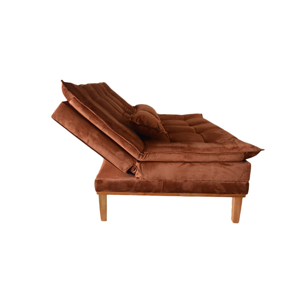Sofá Cama Moderno 3 Lugares Reclinável em Suede com Pés de Madeira - LH Móveis