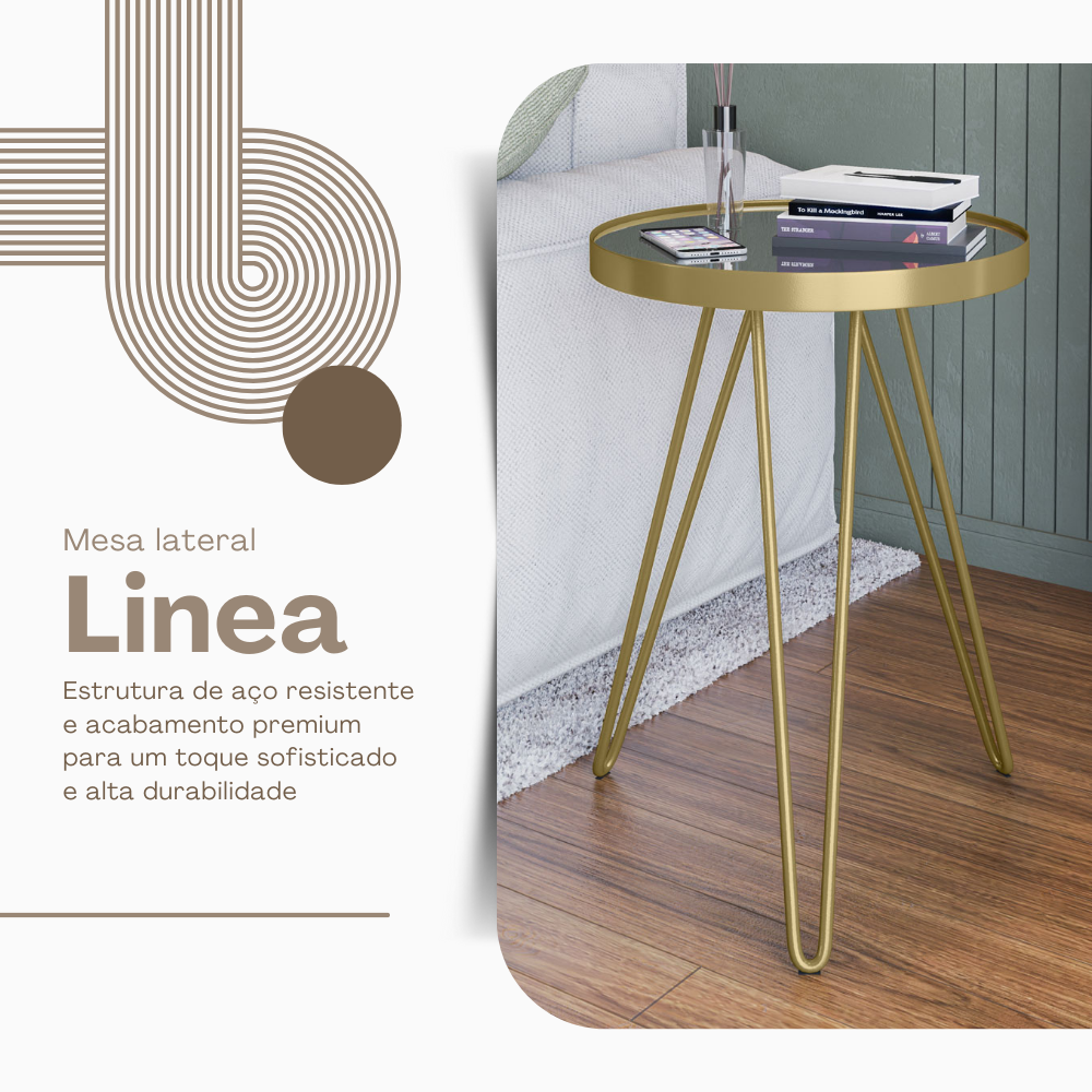 Mesa Lateral Linea Tripé Em Aço Estilo Industrial Tampo Redondo Com Espelho - LH Móveis