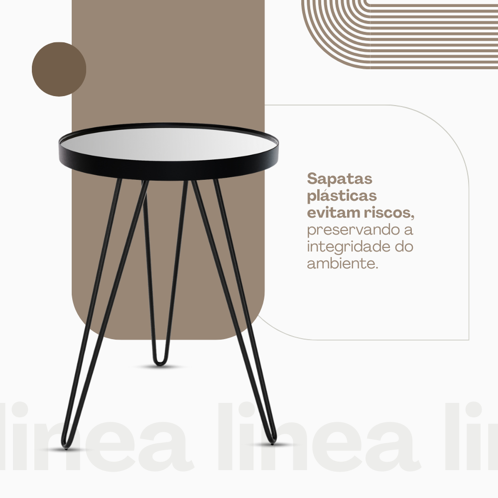 Mesa Lateral Linea Tripé Em Aço Estilo Industrial Tampo Redondo Com Espelho - LH Móveis