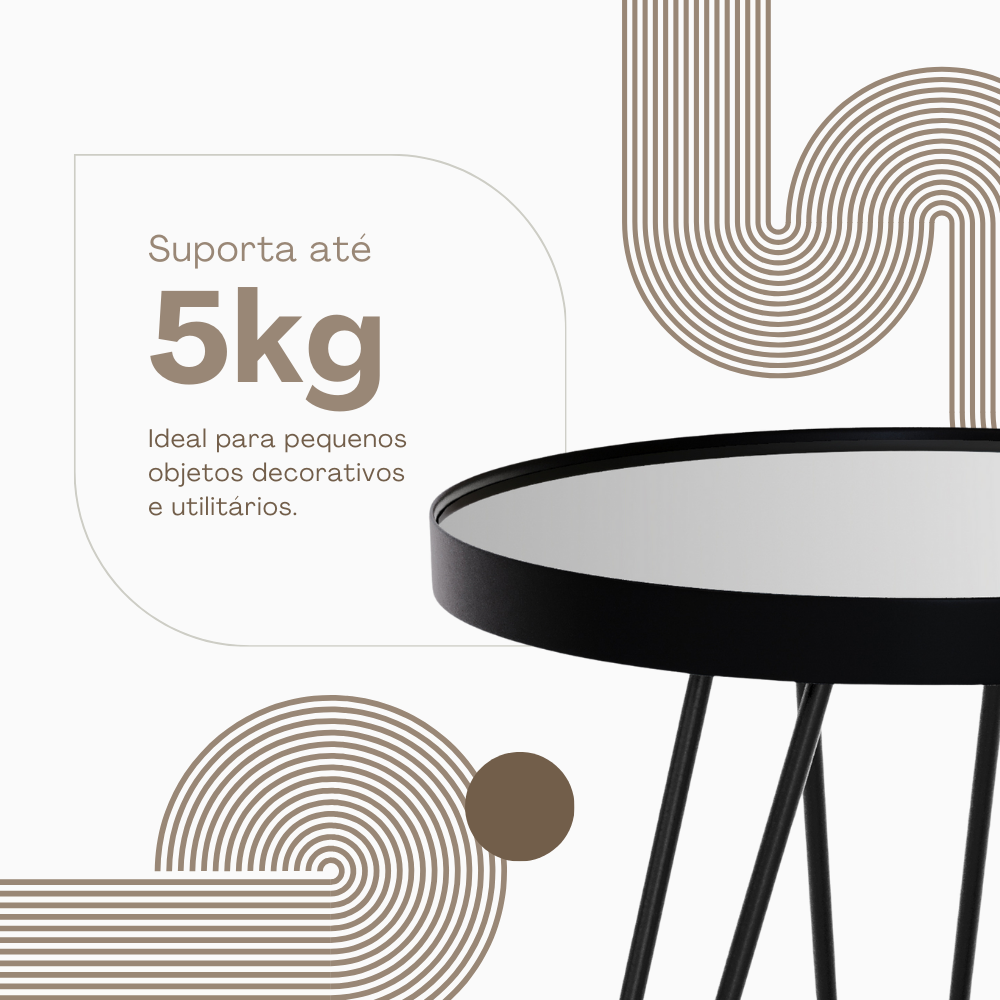 Mesa Lateral Linea Tripé Em Aço Estilo Industrial Tampo Redondo Com Espelho - LH Móveis