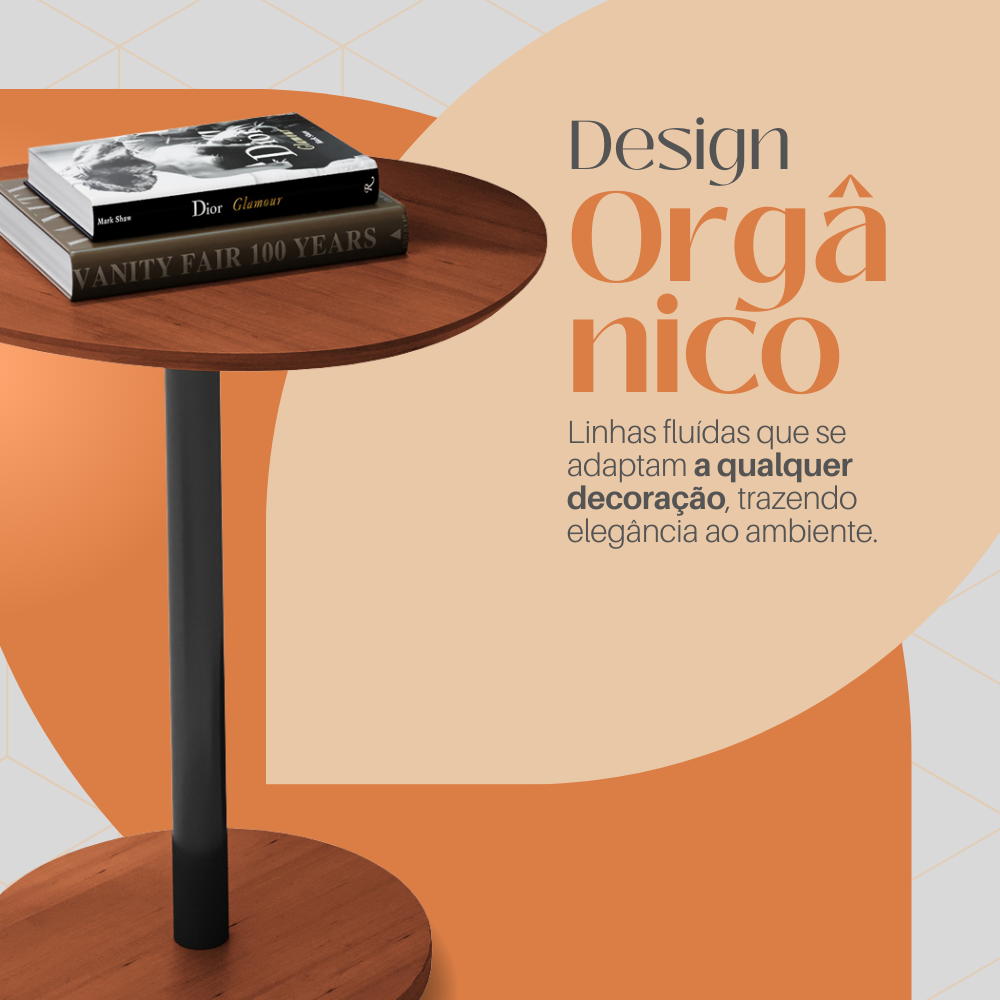 Conjunto 2 Mesas Laterais Design Vitta Orgânico Haste em Aço Preto para Decoração Apoio - LH Móveis