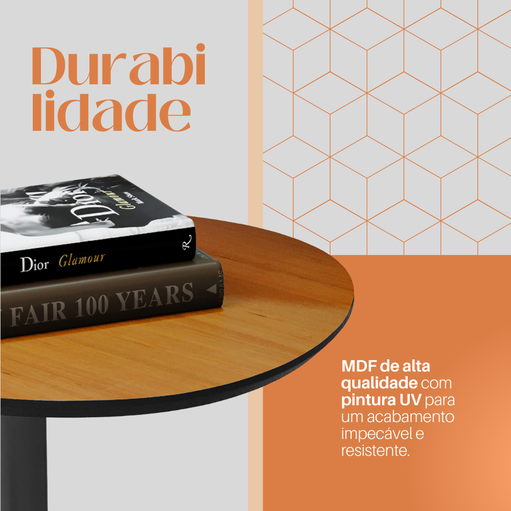 Conjunto 2 Mesas Laterais Design Vitta Orgânico Haste em Aço Preto para Decoração Apoio - LH Móveis