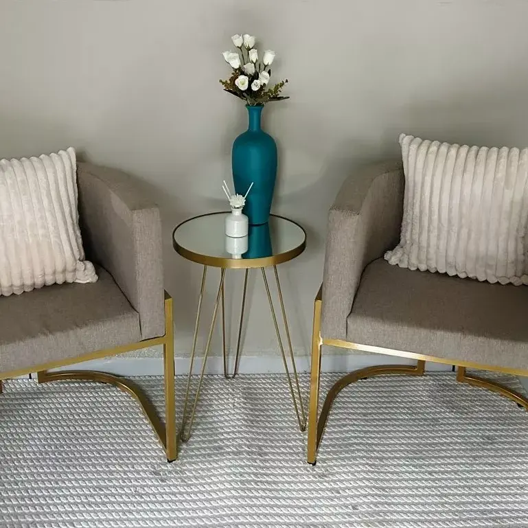 Mesa Lateral Linea Tripé Em Aço Estilo Industrial Tampo Redondo Com Espelho - LH Móveis