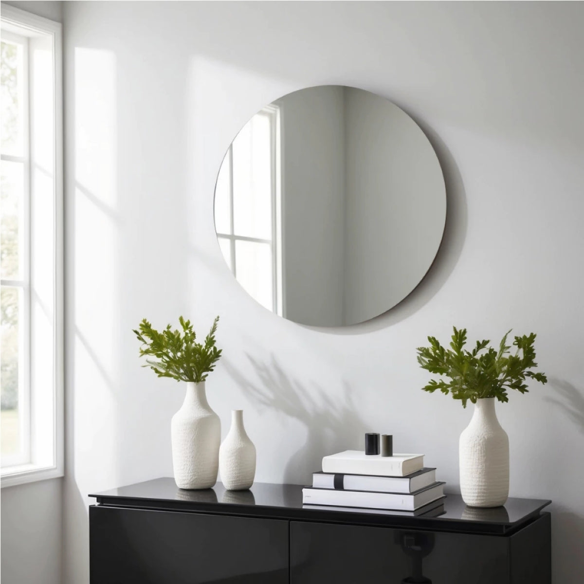 Espelho Redondo 35cm Pequeno Decorativo com Fita Dupla Face - LH Móveis