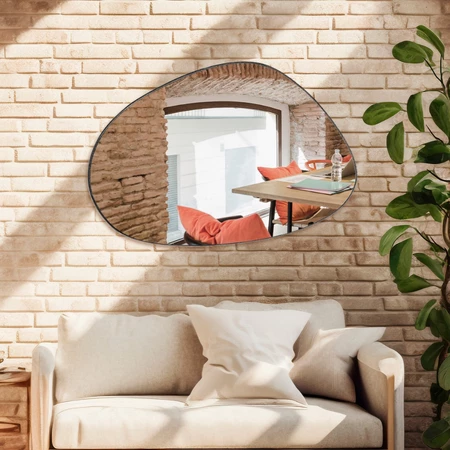 Espelho Nuvem Decorativo Design Orgânico 44x64cm Moldura em Couro Legítimo Para Hall Sala Quarto