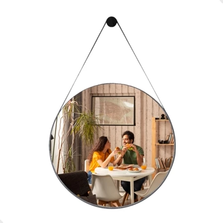 Espelho Adnet 60 cm Redondo Decorativo Para Sala Hall Banheiro Moldura em Couro Legítimo