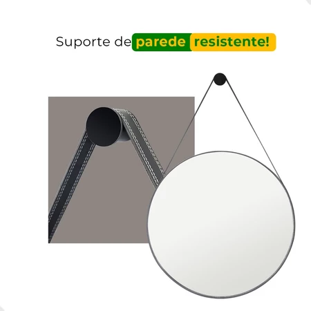 Espelho Adnet 60 cm Redondo Decorativo Para Sala Hall Banheiro Moldura em Couro Legítimo