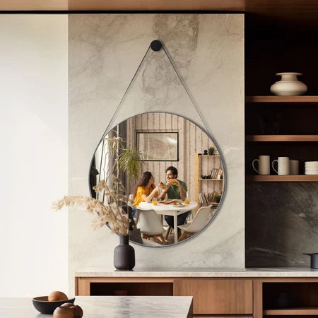 Espelho Adnet 60 cm Redondo Decorativo Para Sala Hall Banheiro Moldura em Couro Legítimo