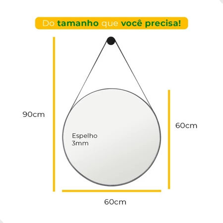 Espelho Adnet 60 cm Redondo Decorativo Para Sala Hall Banheiro Moldura em Couro Legítimo